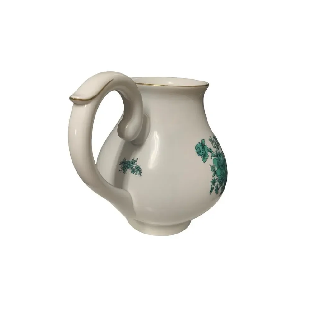 Mottahedeh Vista Alegre Porcelain 9 Inch Green Rose Floral Tea Pot Made In Portu